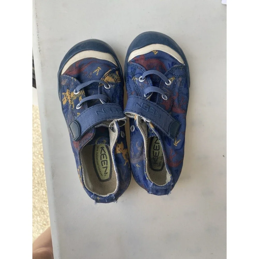 KEEN Coronado Kids Size 10 Toddler Blue Canvas Dinosaur Low Top Strap Sneakers